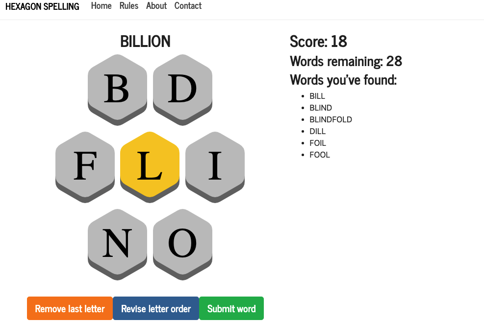 Image showing the Hexagon Spelling web application